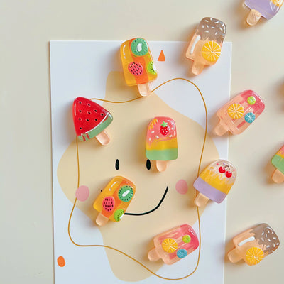 6pcs Magnetic Fridge Magnets Set] 6pcs Set of Fruit & Ice Cream Magnetic Fridge Magnets - Strawberry, Watermelon Designs