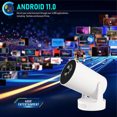 HY300 Ultra Smart Projector Movie Android 11 WiFi 6 BT 5.4 Soundbase Speaker Home Theater Movie 2025 New 4K Portable Projector