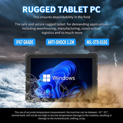 10.1 Inch Windows 11 Pro Rugged Tablet 4G LTE GPS 8GB RAM/128 GB ROM 10000mAh IP67 Handheld Waterproof Tablet