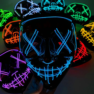 Led Mask Halloween Party Masque Masquerade Masks Neon Light Mask Mascara Horror Maska Glowing Purge Mask Glow In The Dark
