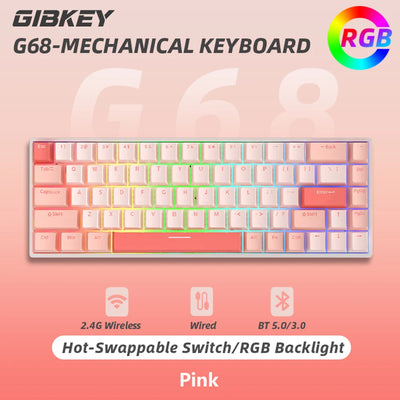 G68 Gaming Mechanical keyboard Wireless/Bluetooth Hot-Swappable 65% Keyboards Customized RGB Backlit for Gamer Tablet Computer