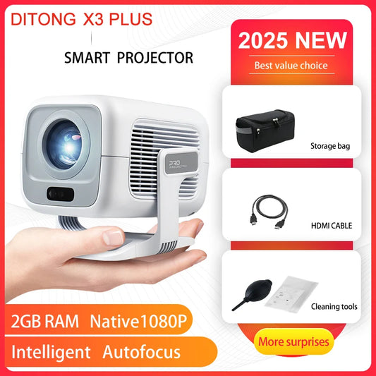 DITONG X3Plus HD projector Native 1080P support 4K WIFI6 BT5.4 Android projector Auto-focus Auto-keystone Home theater projector
