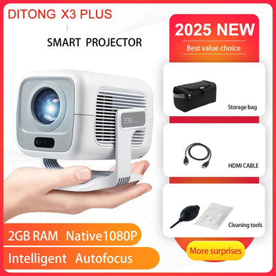 DITONG X3Plus HD projector Native 1080P support 4K WIFI6 BT5.4 Android projector Auto-focus Auto-keystone Home theater projector