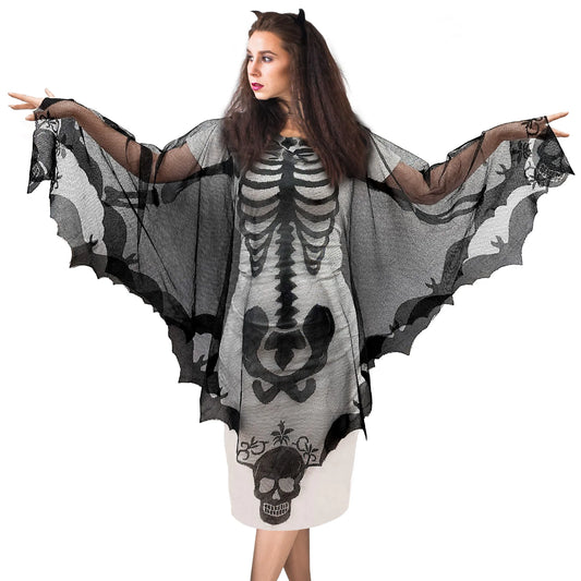 OurWarm 60 x 60 In Halloween Cape White/Black Skull Women Cape,Halloween Skeleton Cape Day of The Dead Costumes Halloween Decor