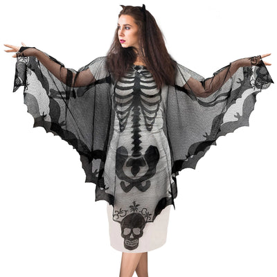 OurWarm 60 x 60 In Halloween Cape White/Black Skull Women Cape,Halloween Skeleton Cape Day of The Dead Costumes Halloween Decor