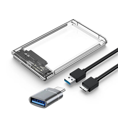 2.5'' External Hard Drive Enclosure USB 3.0 / 3.1 USB C to SATA III HDD Adapter 5Gbps Tool Free Clear External Hard Drive Case