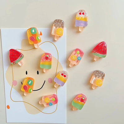 6pcs Magnetic Fridge Magnets Set] 6pcs Set of Fruit & Ice Cream Magnetic Fridge Magnets - Strawberry, Watermelon Designs
