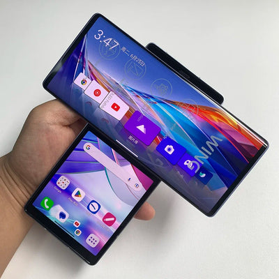 Original LG WING 5G LMF100VM LMF100TM 5G Mobiltelefon NFC 8GB + 256GB Fingerabdruck 6,8'' P-OLED-Bildschirm Octa-Core Android-Handy