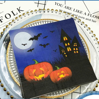10/20p Halloween Party Decoration Paper Haunted House Pumpkin Bat Napkins Halloween Elements Wine Glasses Flower Paper Placemats