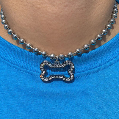 Rhinestone bone necklace female Korean version of simple clavicle chain hipster dog tag necklace punk style personality jewelry