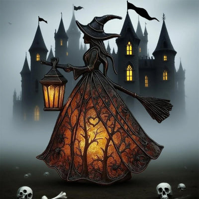 Halloween Witch Lamp Stained Gothic Witch Hat Led Lamp Spooky Decorative Standing Night Light Party Lighting Decorations