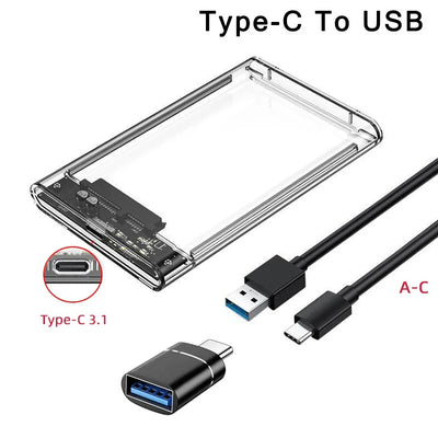2.5'' External Hard Drive Enclosure USB 3.0 / 3.1 USB C to SATA III HDD Adapter 5Gbps Tool Free Clear External Hard Drive Case
