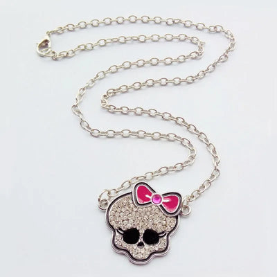 Halloween Skeleton Necklace Fashion Punk Gothic Cute Pink Bow-Knot Skeleton Pendant Necklace Jewelry Christmas Gifts