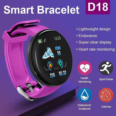 2025 New D18 Smart Watch Heart Rate Monitor Men's Women's Smartwatch Round Fitness Digital Watches for Men Women Band Bracelet