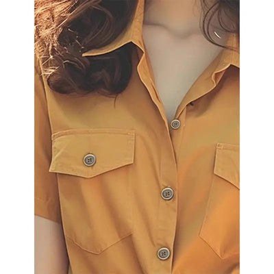 Popular Beautiful Unique Women Chic Retro High-end and Elegant Short-sleeved Shirt for Summer