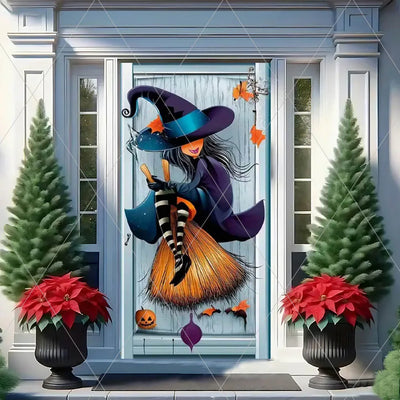 Horror Halloween Theme Background Vertical Hanging Cloth Door Decoration Witch  Bat Backdrop Supplies Room Decor Props Kid Gifts