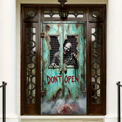 1pc Halloween Banner Flat Horror Skeleton Zombie Hanging Door Curtain Polyester Party Background Decoration Festive Decoration