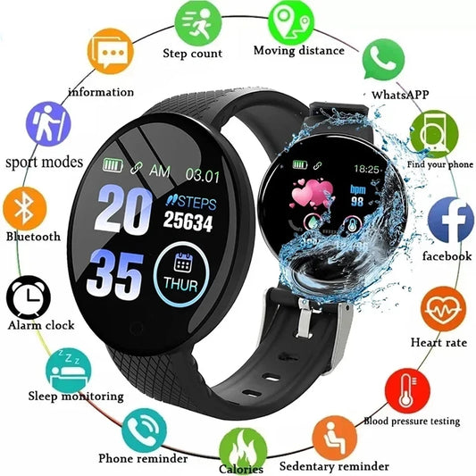 2025 New D18 Smart Watch Heart Rate Monitor Men's Women's Smartwatch Round Fitness Digital Watches for Men Women Band Bracelet