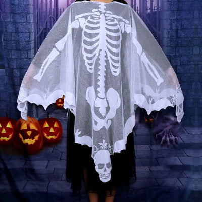 OurWarm 60 x 60 In Halloween Cape White/Black Skull Women Cape,Halloween Skeleton Cape Day of The Dead Costumes Halloween Decor