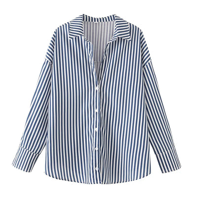 MUJER 2025 Blue Oversize Shirt Women Button up Shirts and Blouses for Women Long Sleeve Casual Women Shirt Semi Sheer Women Tops