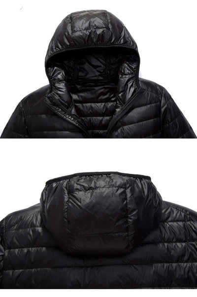 Men's Ultra-thin Down Jacket, White Duck Down Hooded Jacket, Long-sleeve Thermal Jacket, Versatile Portable Jacket, Winter