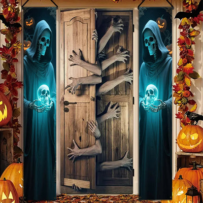 VIKAMA Halloween Party Decorations: Couplets, Party Banners, Skull-Design Front Door Hanging Banners, Festive Decorations