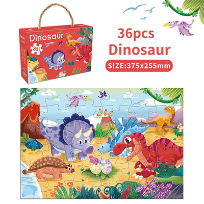 36pcs Carrying Jigsaw Puzzle Children Paper Large Pieces Puzzle Enlightenment Gift 3-6 Years Old Baby Toys Toddler Puzzle