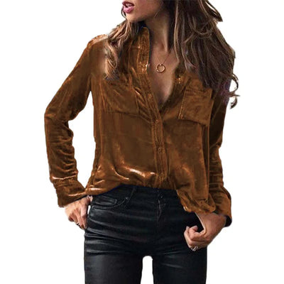 Shirt for Women 2023 Autumn Velvet Shirt Women Button Up Velour Shirt Ladies Pocket Winter Long Sleeve рубашка оверсайз женская
