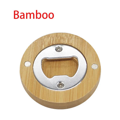 30Pcs Round Natural Bamboo Beer Bottle Opener Creative Cocktail Drinks Openers With Magnetic Fridge Magnet Kitchen Accessories