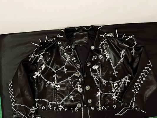 vintage Jacket Skull Jacket y2k Jacket y2k fashion  gothic Jacket gothic clothes y2k clothes Cross Jacket  Punk  Leather Jacket
