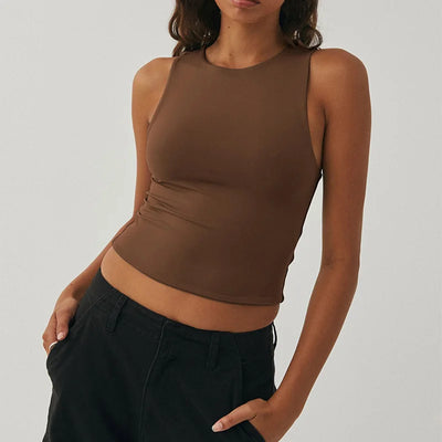 Sleeveless Tight Women Bottomed Shirt With Round Neck Racerback Top