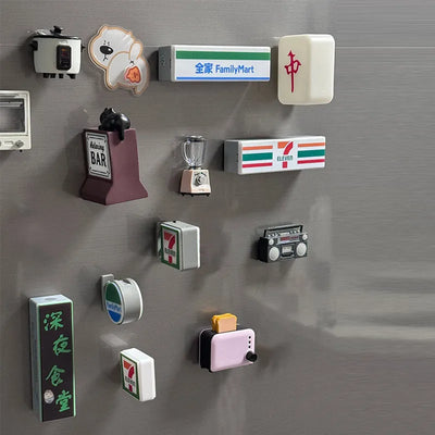 Creative Magnetic Fridge Stickers Coffee Shop 711 Luminous Label Convenience Store Signs Refrigerator Sticker Kitchen Decoration