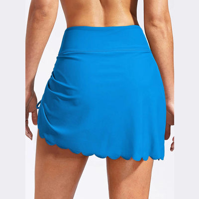 Women Swim Skirt High Waist Drawstring Scallop Trim Mini Skirt Bathing Suit Beach Party Briefs Skirt Female Swimsuit Bottoms