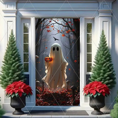 Horror Halloween Theme Background Vertical Hanging Cloth Door Decoration Witch  Bat Backdrop Supplies Room Decor Props Kid Gifts