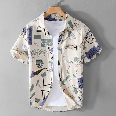 Summer Casual Beach Style Printed Short-sleeved Men Shirt Comfortable Loose Versatile Cardigan