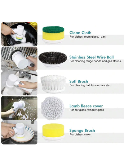5 in 1 Powerful Electric Cleaning Brush Spin Scrubber Brush Deep Cleaning with 5 Replaceable Heads For Bathroom Kitchen 2025 New
