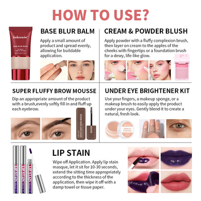 Makeup Set Matte Foundation Base Peel Off Lip Stain Brighten Eyes High Pigment Natural Cream Powder Blush Face Makeup Sets Gift