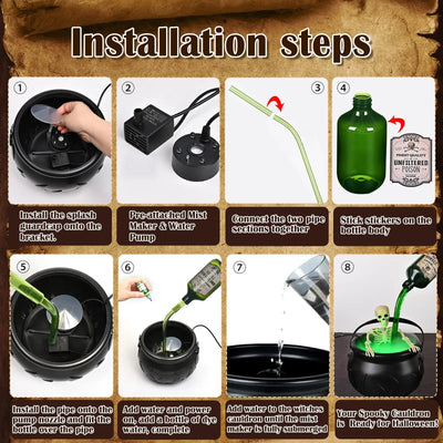 Halloween WitchCauldron with LED Light & Fog Mist Maker Skeleton Decor for Spooky Hocus Pocus Party, Home, Halloween Party