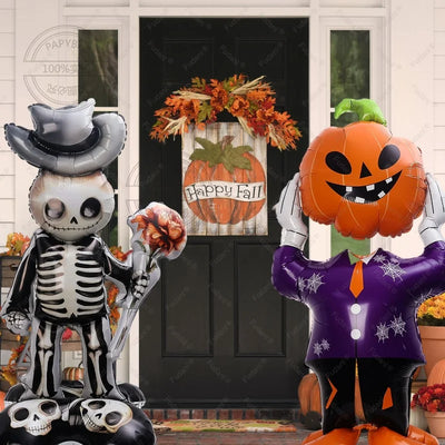 Halloween Balloon Giant Ghost Pumpkin Skull Castle Aluminum Film Standing Balloon for Halloween Party Yard Garden Scary Decor