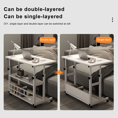 Adjustable Bedside Laptop Desk with Rolling Wheels Mobile Laptop Standing Desk Multi-Layer Storage Height Adjustable Laptop Desk