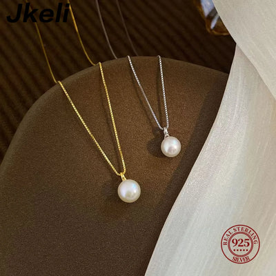 Jkeli S925 Sterling Silver Pearl Necklace Elegantly Simple Lockbone Chain Versatile Minimalist Jewelry Accessory