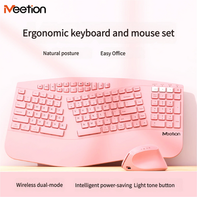 Ergonomic Wireless Keyboard Mouse Combo with Wrist Rest, 2.4G Bluetooth Dual Mode, Silent Click, Multimedia Keys for Office/Home