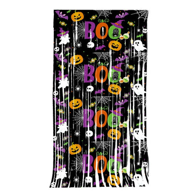 1X2M Halloween Tinsel Curtain Creativity Sparkling Pumpkin Ghost Bat Curtain Shimmering Cartoon Door Hanging Decor