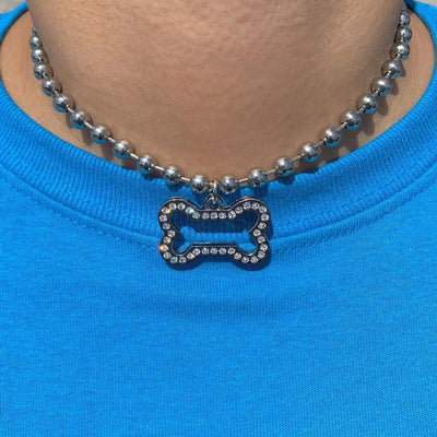 Rhinestone bone necklace female Korean version of simple clavicle chain hipster dog tag necklace punk style personality jewelry