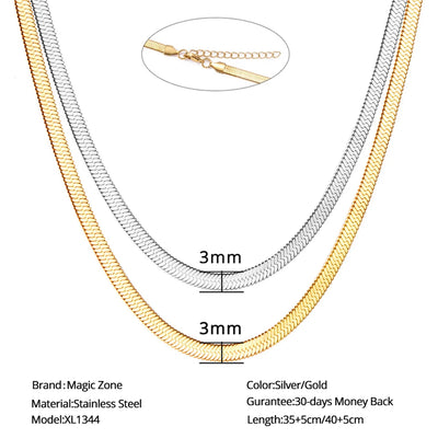 Punk Clavicle Flat Blade Snake Link Choker Necklace Gold Silver Color Stainless Steel Neck Chains For Women Jewelry Chocker 2023