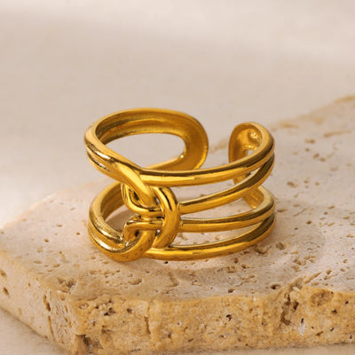 Double Layer Knotted Rings for Women Opening Stainless Steel Ring Vintage Femme Band Party Jewelry Accessories anillos mujer BFF