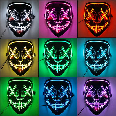 Led Mask Halloween Party Masque Masquerade Masks Neon Light Mask Mascara Horror Maska Glowing Purge Mask Glow In The Dark