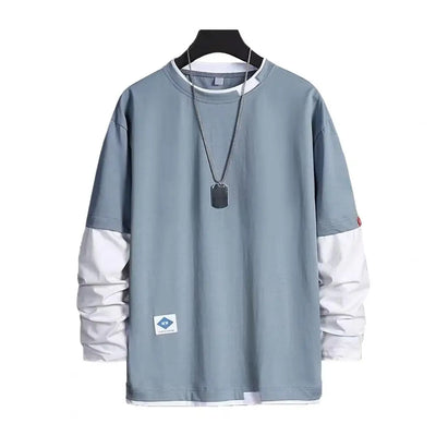 Men T-shirt Chic Color Matching Fall Spring Top Streetwear Men Spring T-shirt  Crew Neck Color Matching Men Top Men Clothes