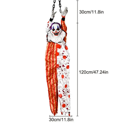 1PC Halloween Hanging Animated Decorations Talking Shaking Scary Clown with Chain Voice Control Outdoor Yard Haunted House Prop