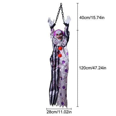 1PC Halloween Hanging Animated Decorations Talking Shaking Scary Clown with Chain Voice Control Outdoor Yard Haunted House Prop